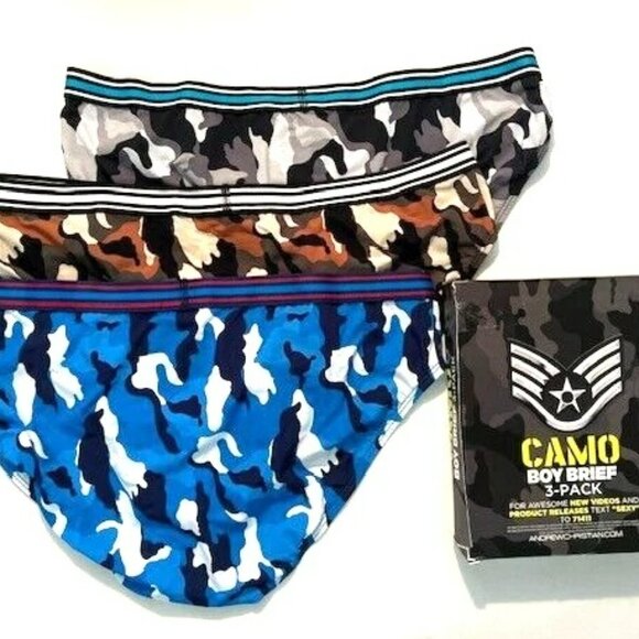 3-Pack Andrew Christian Size "S" Nylon Camo Briefs - Blue/Brown/Gray - Picture 5 of 7